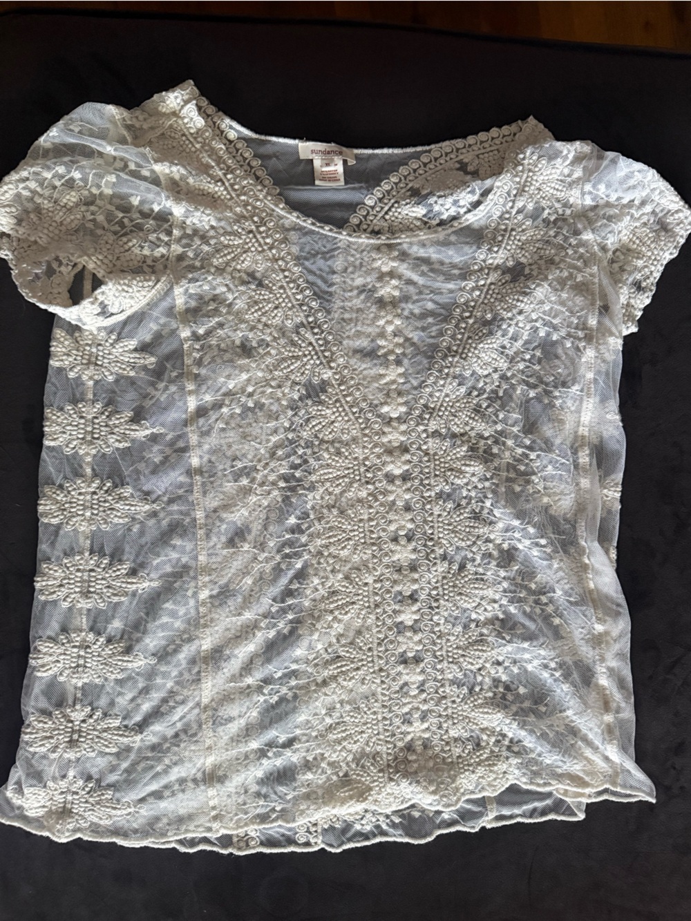 Sundance White Lace Embroidered Short Sleeve Top
